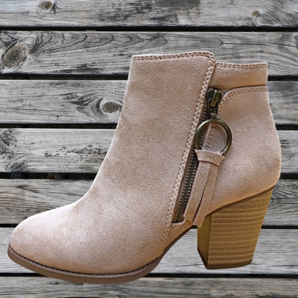 1 Left! Zipper Beige Faux Suede Heel Ankle Boot 10 - Picture 5 of 9